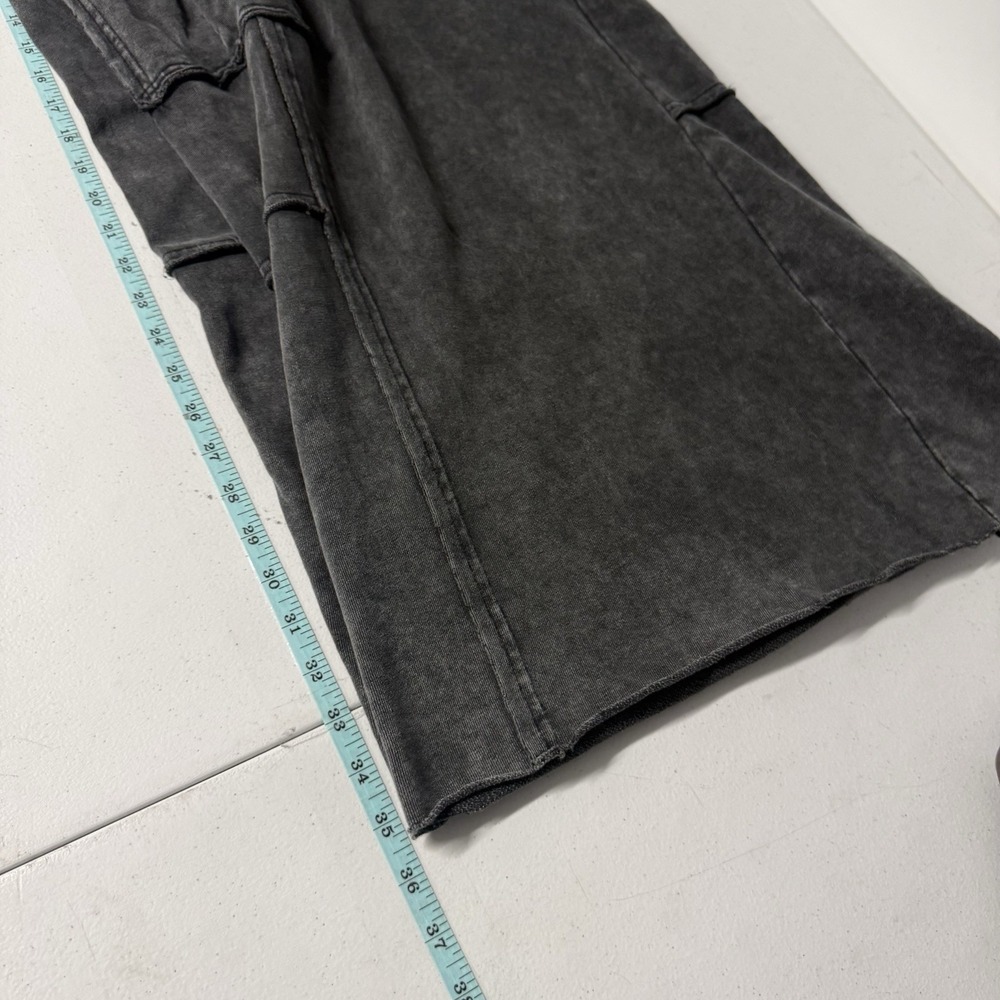 Easel Womens Utility Mineral Washed Wide Leg Terry Knit Cargo Pant Black Large - Picture 5 of 15